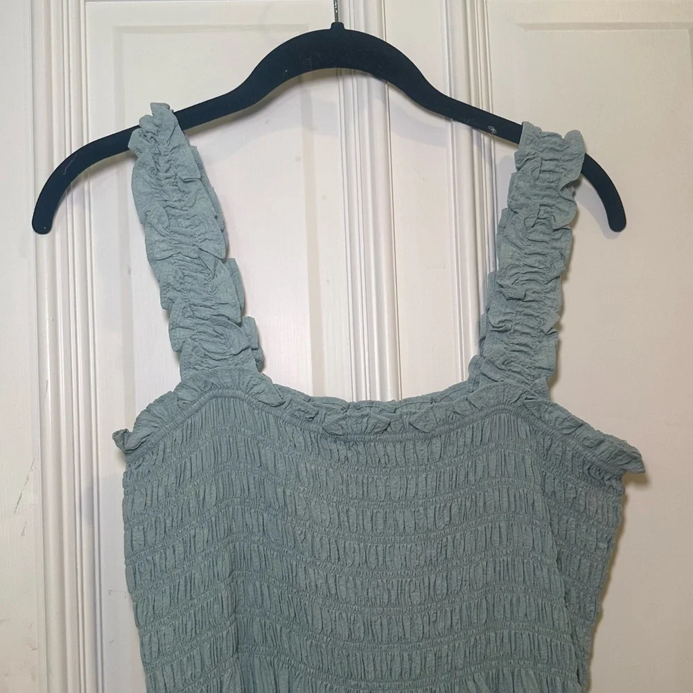 Calvin Klein Midi Dress - Light Green Medium Smocked with a Slit - Picture 2 of 6